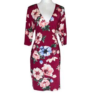 Forever 21+ Floral Low Cut V-Neck Floral 3/4 Sleeve Midi Dress Occasion Event XL